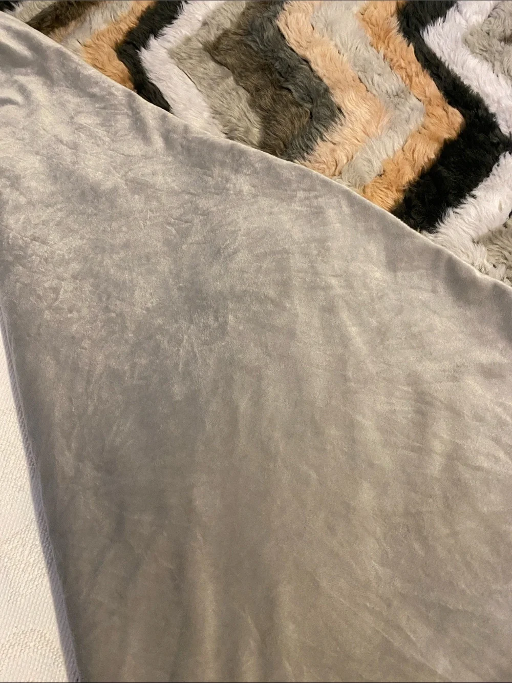 Tahari Chevron Faux Fur Throw Blanket in Cream, Black, Tan, Gray